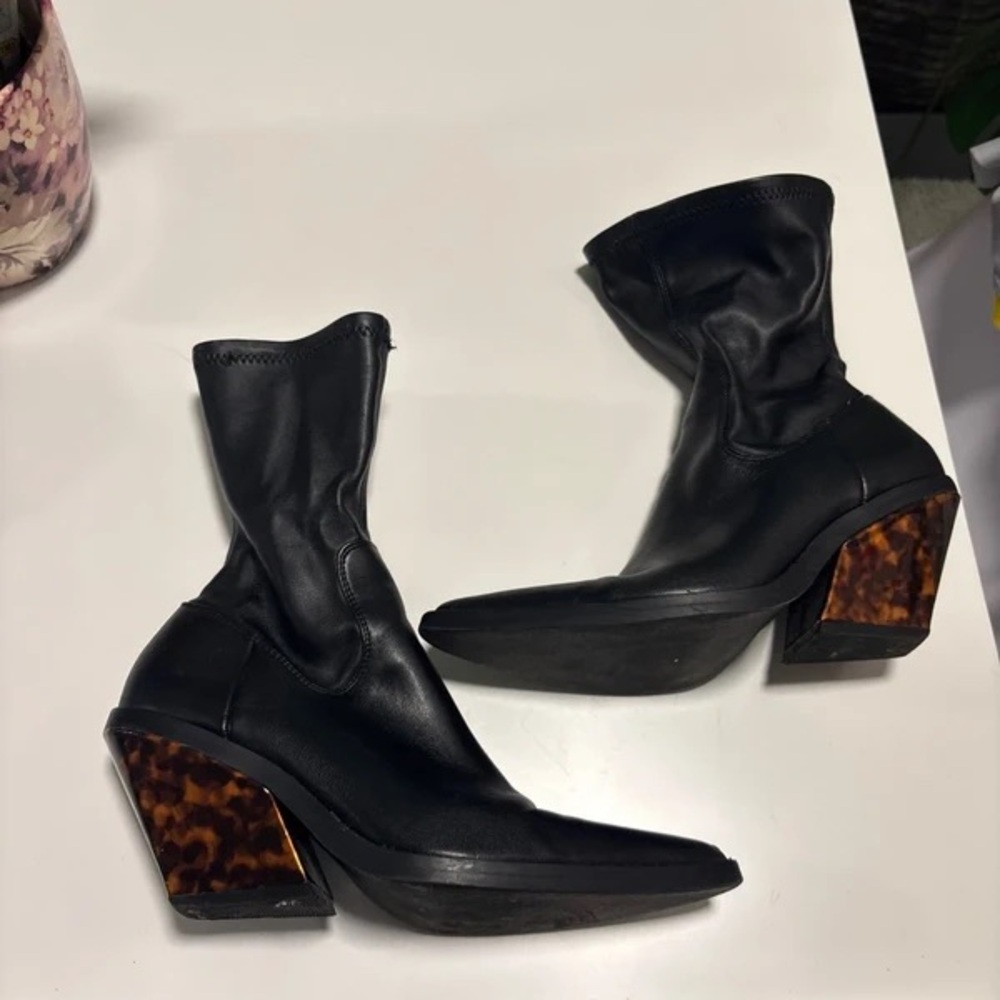 ASOS Black Boots with Tortoise Block Heel